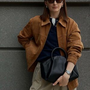 Mango Woman’s Suede Bomber Jacket in Cognac